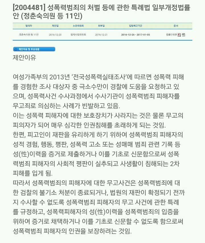 더민주 정춘숙 의원이 대표발의한 성폭력범죄 처벌 특례법 개정안 | 인스티즈