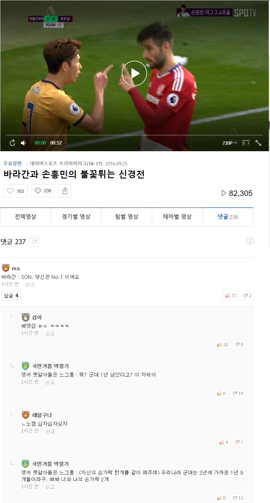 바라간과 손흥민의 불꽃튀는 신경전 | 인스티즈