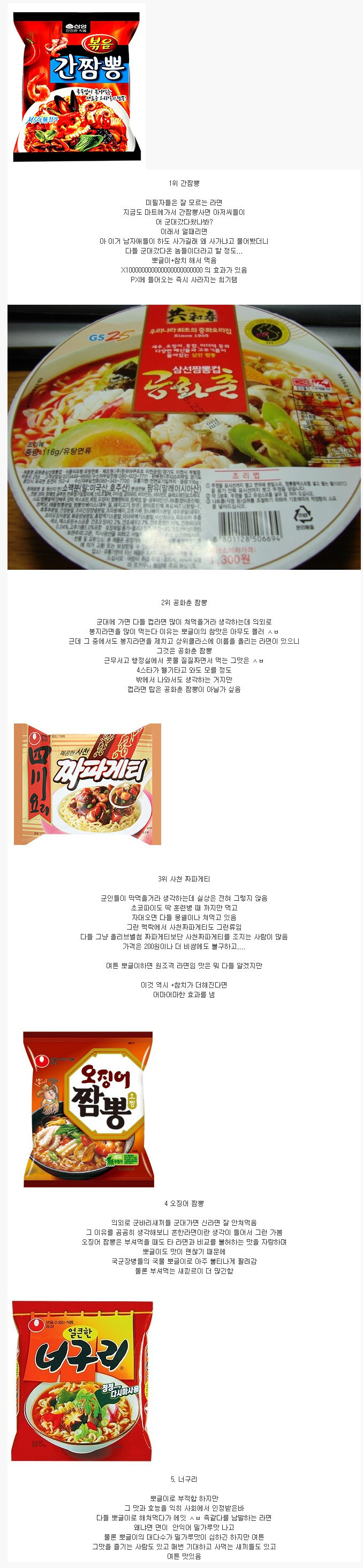 군인들이 좋아하는 라면 BEST 5 | 인스티즈