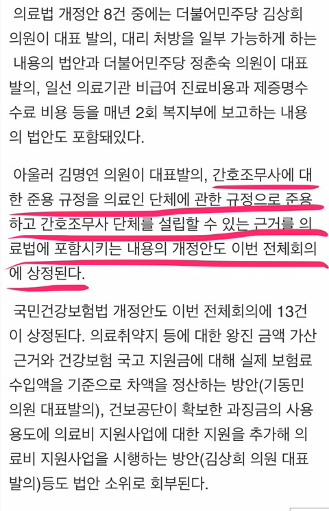 간호조무사에 대한 준용 규정을 의료인 단체에 관한 규정으로 준용하는 상정법안 확정 | 인스티즈